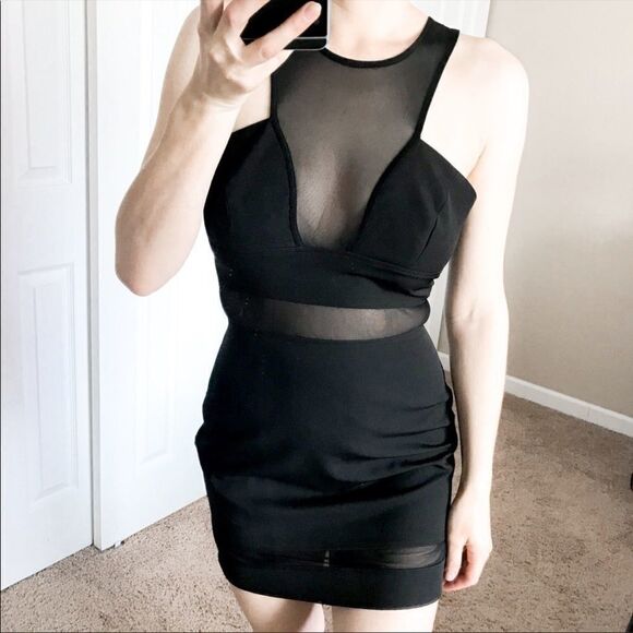 NBD Mesh Bodycon Mini Dress Sleeveless Black S - Picture 2 of 10